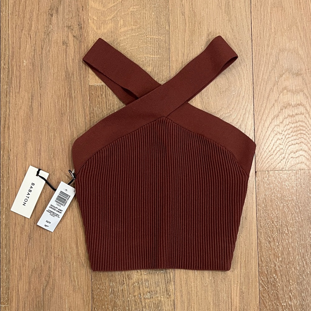 Aritzia Ribbed Cross-Back Crop Top in Deep Rust